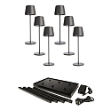 L�mpara de mesa a pilas CANIS GASTRO M con regulador t�ctil, con cargador, 6 piezas IP65, plomo oscuro, mate regulable