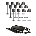 L�mpara de mesa a pilas CANIS GASTRO L con regulador t�ctil, con cargador, 12 piezas IP65, plomo oscuro, mate regulable