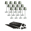 L�mpara de mesa a pilas CANIS GASTRO L con regulador t�ctil, con cargador, 12 piezas IP65, mate, verde gris�ceo regulable
