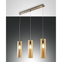 Luminaria colgante SINTESI de 3 llamas, cil�ndrico E27 IP20, color �mbar, n�quel satinado regulable