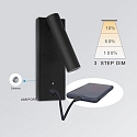 ISOLED Luminaria para leer LED USB A+C 3-STEP con interruptor, ajustable, con funci�n de carga USB IP42, negro regulable