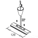 ISOLED 3-phase CLASSIC - rope suspension (1 pc.) for tracks, surface mount, with mounting plate incl. canopy u. steel rope 200cm