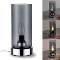 Paulmann Luminaria de mesa PINJA cil�ndrico, con interruptor E14, cromo, color humo regulable