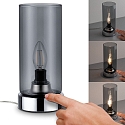 Paulmann Luminaria de mesa PINJA cil�ndrico, con interruptor E14, cromo, color humo regulable