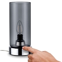 Paulmann Luminaria de mesa PINJA cil�ndrico, con interruptor E14, cromo, color humo regulable