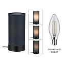 Paulmann Luminaria de mesa PIA cil�ndrico, con interruptor E14, gris, negro mate regulable