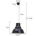 Steinhauer Luminaria colgante PARADE abajo, de 1 llama, con difusor E27 IP20, negro mate regulable