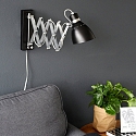 Luminaria de pared SPRING lang, con interruptor, con enchufe, ajustable E27 IP20, negro mate regulable