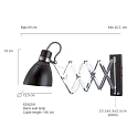 Luminaria de pared SPRING lang, con interruptor, con enchufe, ajustable E27 IP20, negro mate regulable