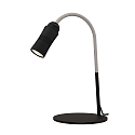 Luminaria de mesa NEO! TABLE (LV) con brazo flexible, enfocable IP20, negro mate, plata regulable