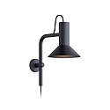 Wever & Ducré Wall luminaire ROOMOR 3.0 PAR16, 58cm, GU10, with cord switch, deep black, with shade 1.0