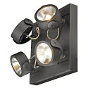 SLV Luminaria de pared y techo KALU LED 4  SQUARE de 4 llamas, cuadrado, giro cardánico IP20, negro regulable