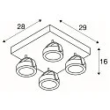 SLV Luminaria de pared y techo KALU LED 4  SQUARE de 4 llamas, cuadrado, giro cardánico IP20, negro regulable