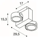 SLV Luminaria de pared y techo TEC KALU CL DOUBLE PHASE de 2 llamas, giro cardánico IP20, negro, blanco regulable
