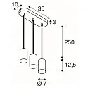 SLV Luminaria colgante ASTO TUBE de 3 llamas, rígido, lang GU10 IP20, negro regulable