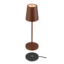 SLV battery table lamp VINOLINA TWO 3-CCT 3-fold, CCT Switch, with touch dimmer, conical, with charging station IP65, rust dimmable