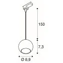 SLV Luminaria colgante trifásica LIGHT EYE® 90 abajo, en forma de bala GU10 IP20, blanco mate regulable