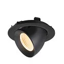 SLV Luminaria empotrable para techos NUMINOS® GIMBLE L redondo, apto para puestos de trabajo VDU IP20, negro, barnizado regulable