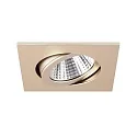 Brumberg Recessed LED spot, IP20, square, 230V AC, 6W 3000K 640lm 38°, swivelling 20°, matt champaign