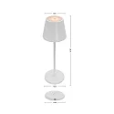 CMD Creative Metalldesign Lámpara de mesa a pilas con conexión USB IP44, recubrimiento con polvo, blanco mate regulable