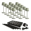 battery table lamp s with touch dimmer, with charger, 15 pcs. IP65, mat, greygreen dimmable