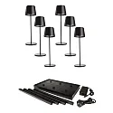 battery table lamp CANIS GASTRO M with touch dimmer, with charger, 6 pieces IP65, mat, graphite black dimmable