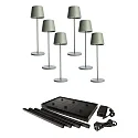 battery table lamp CANIS GASTRO M with touch dimmer, with charger, 6 pieces IP65, mat, greygreen dimmable