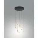 Luminaria colgante SUSA de 8 llamas IP20, negro, latón satinado regulable