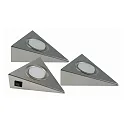 HEITRONIC LED Cabinet spot GENUA set of 3, 3x2W, 120°, 3000K, 270lm, IP20, not dimmable, stainless steel