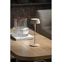 Konstsmide Lámpara de mesa a pilas MENTON USB IP54, color arenoso, barnizado regulable