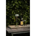 Konstsmide Lámpara de mesa a pilas MENTON USB IP54, verde, gris, barnizado regulable