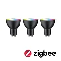 Paulmann Bombilla LED inteligente WIFI RGBW juego de 3, controlable por ZigBee GU10 4,8W 350lm 2200-6500K 38° CRI 80-89 regulable