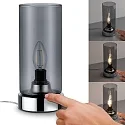 Paulmann table lamp PINJA cylindrical, with switch E14, chrome, smoky colour dimmable