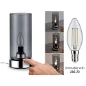 Paulmann table lamp PINJA cylindrical, with switch E14, chrome, smoky colour dimmable