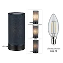 Paulmann table lamp PIA cylindrical, with switch E14, grey, black matt dimmable