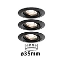 Paulmann Luminaria empotrable NOVA MINI PLUS COIN giratorio, juego de 3 IP23, negro mate regulable 4W 310lm 2700K 38° 38° CRI >80