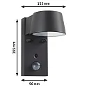 Paulmann Luminaria de pared para exteriores CAPEA con detector de movimiento, conmutable, insect-friendly IP44, antracita 