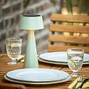 SIGOR Lámpara de mesa a pilas SOLINO IP44, verde salvia regulable
