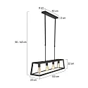 Mexlite Luminaria colgante BUCKLEY de 4 llamas, ajustable E27 IP20, negro mate regulable