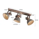Mexlite Luminaria de techo GEARWOOD de 3 llamas E27 IP20, gris pardo regulable