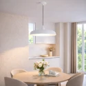 Steinhauer Luminaria colgante KRISIP abajo, de 1 llama, plano E27 IP20, blanco mate regulable