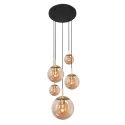 Luminaria colgante BOLLIQUE de 5 llamas E27 IP20, ámbar, latón, negro regulable