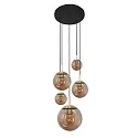 Steinhauer Luminaria colgante BOLLIQUE de 5 llamas E27 IP20, ámbar, latón, negro regulable