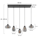 Steinhauer Steinhauer Pendant luminaire REFLEXION, 5 flames, smoky, fitting black