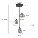 Steinhauer Luminaria colgante REFLEXION de 3 llamas, redondo, ajustable E27 IP20, negro mate regulable