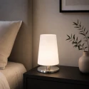 Steinhauer Luminaria de mesa ANCILLA de 1 llama, corto, con función de conmutación, cónico E27 IP20, acero cepillado regulable