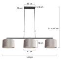 Steinhauer pendant luminaire STANG 3 flames E27 IP20, grey, black dimmable
