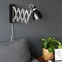 Luminaria de pared SPRING lang, con interruptor, con enchufe, ajustable E27 IP20, negro mate regulable