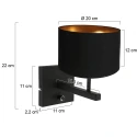 Steinhauer Luminaria de pared STANG arriba, cilíndrico, con pantalla E27 IP20, negro mate regulable