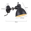 Mexlite Luminaria de pared CERA con interruptor, con enchufe, ajustable E27 IP20, negro mate regulable